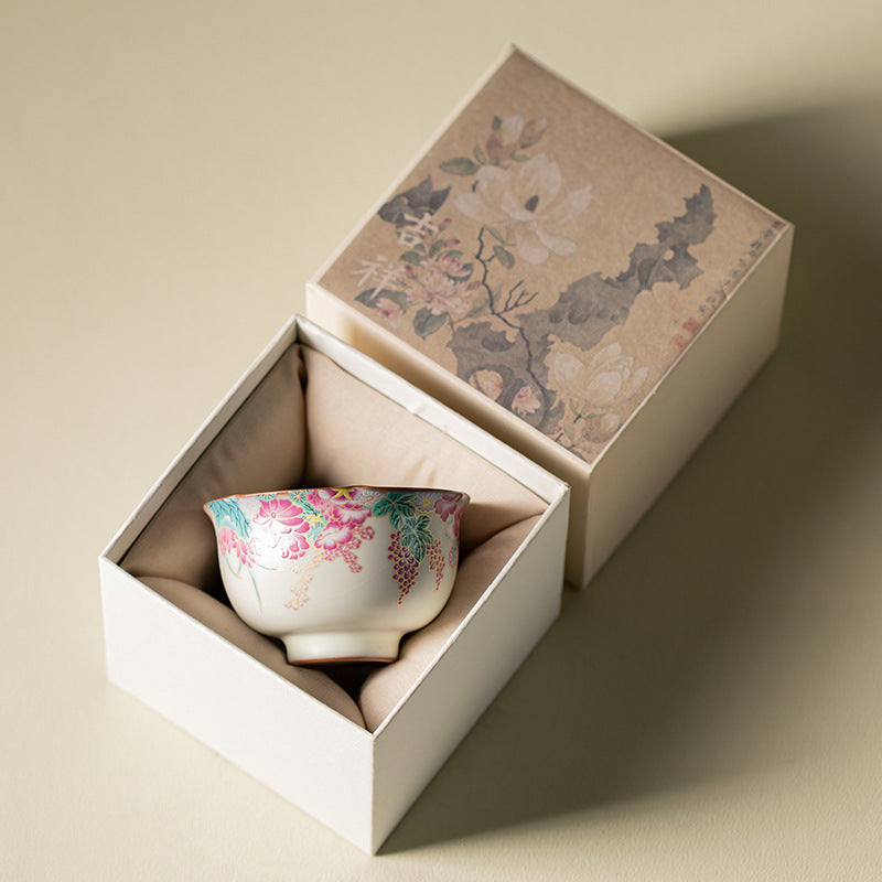 Little Garden Flower Rim  Chinese Tea Cup – Ru Ware Glaze, 50ml