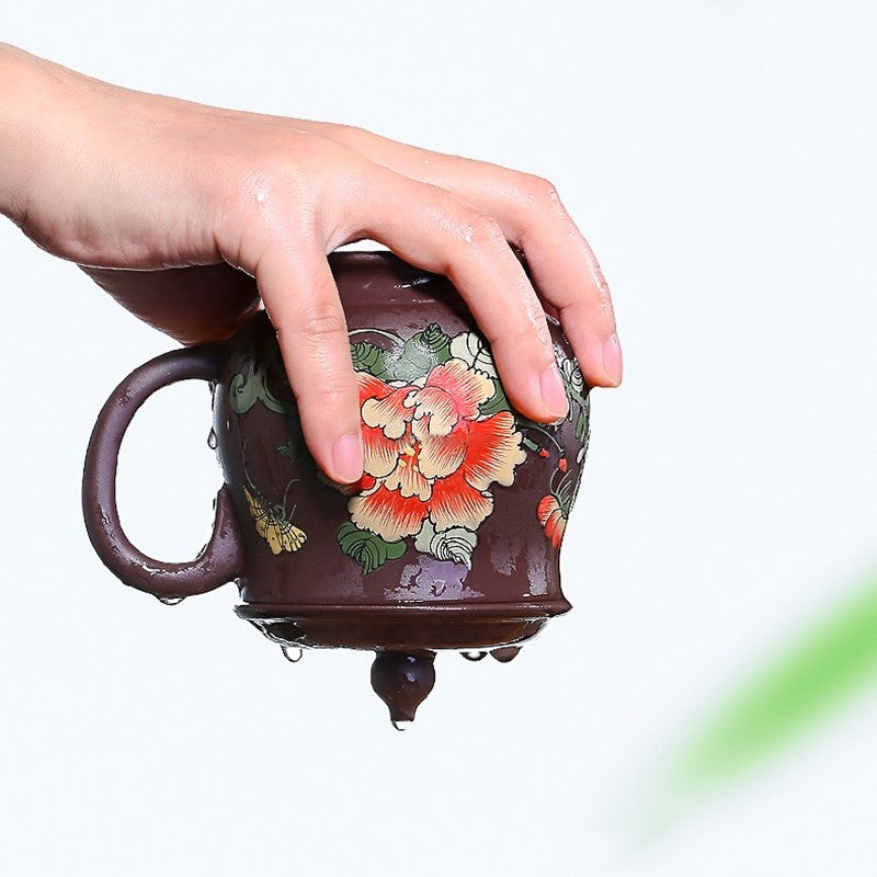 Handmade Yixing Purple Clay Peony Tea Cup