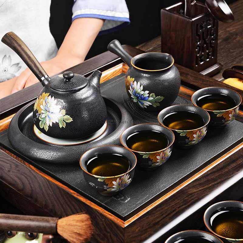 Iron Style Tea Set With Ebony Tea Tray