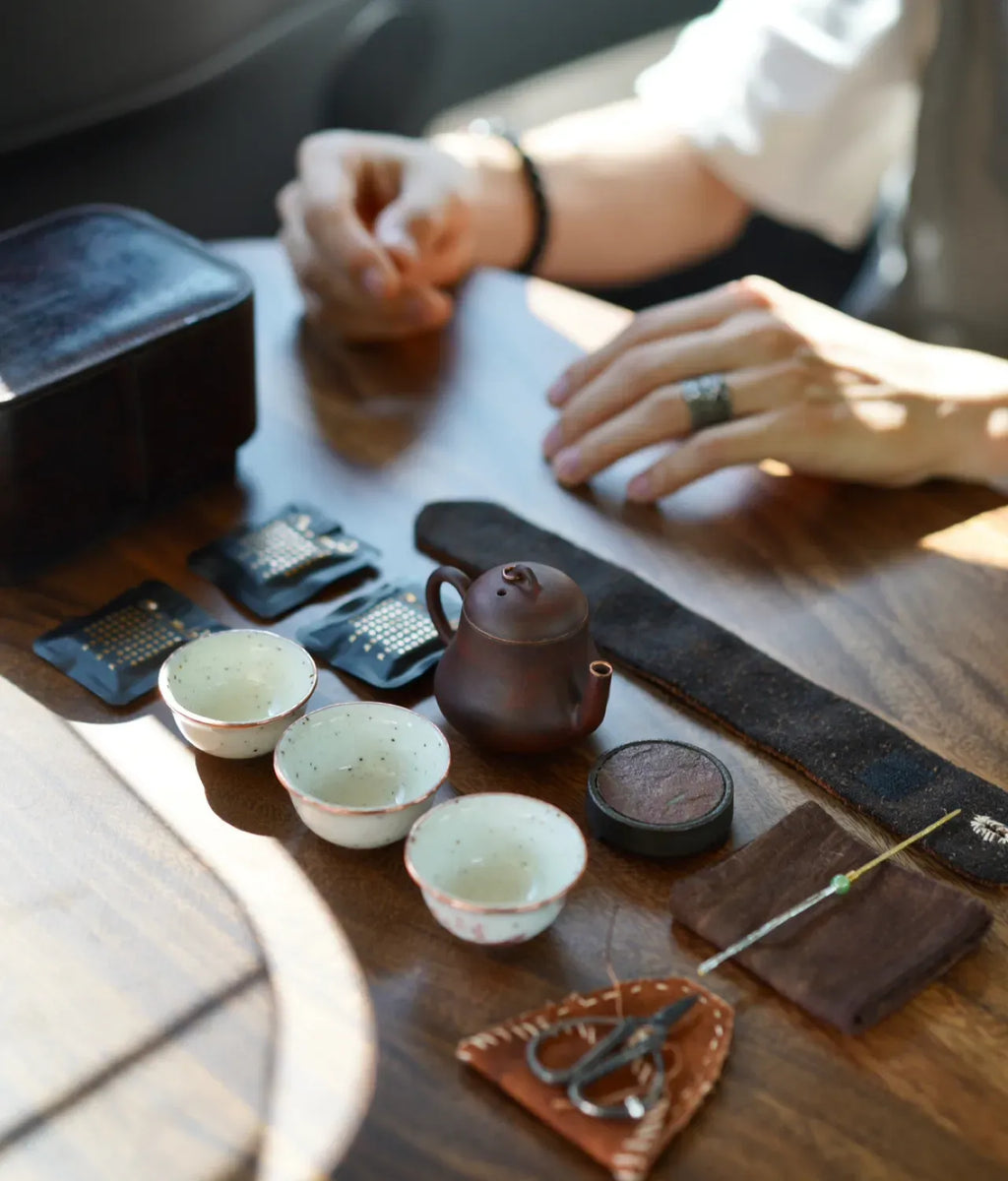 The Heritage Collection: Hand-Forged Copper & Jingdezhen Stoneware Travel Tea Set