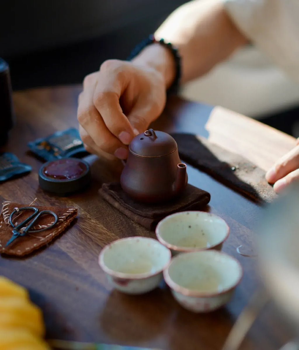 The Heritage Collection: Hand-Forged Copper & Jingdezhen Stoneware Travel Tea Set