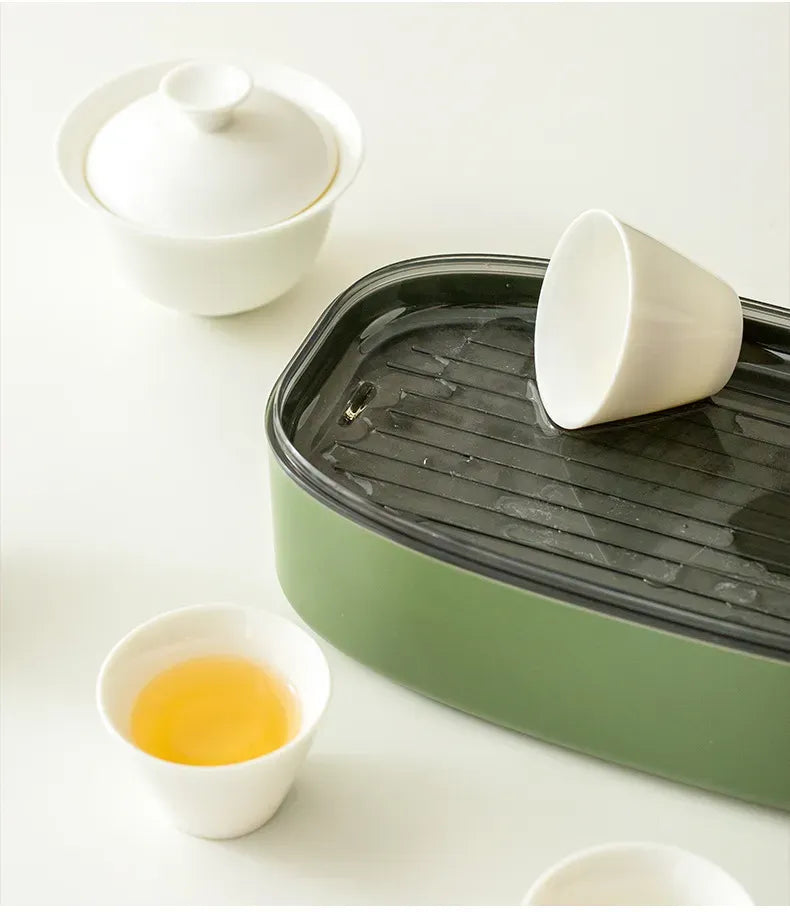 Portable Gongfu Tea Set for Travel – 6 Cups White Porcelain Tea Kit with Storage Case