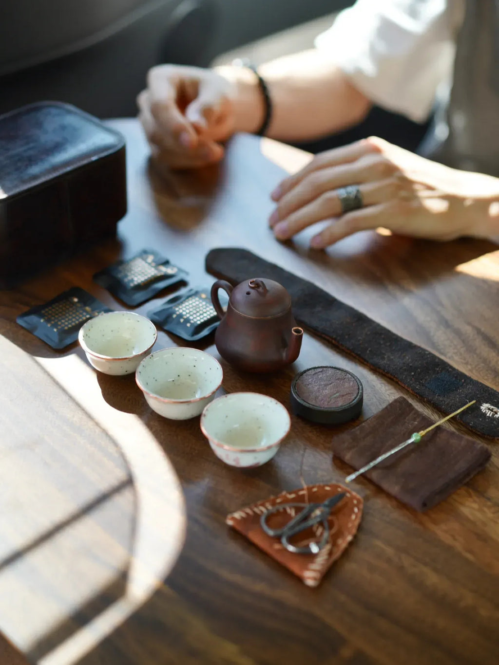 The Heritage Collection: Hand-Forged Copper & Jingdezhen Stoneware Travel Tea Set