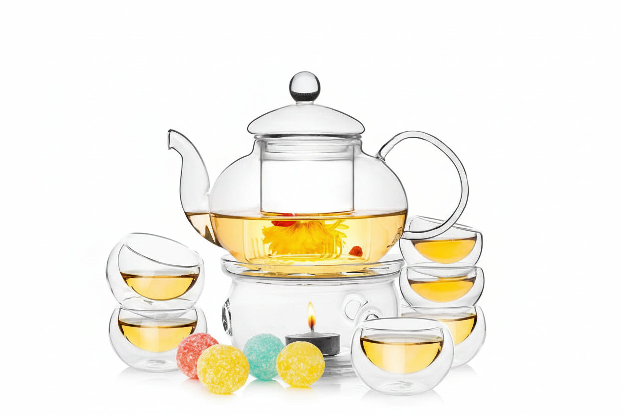 Glass Teapot With 6 Cups And Warmer