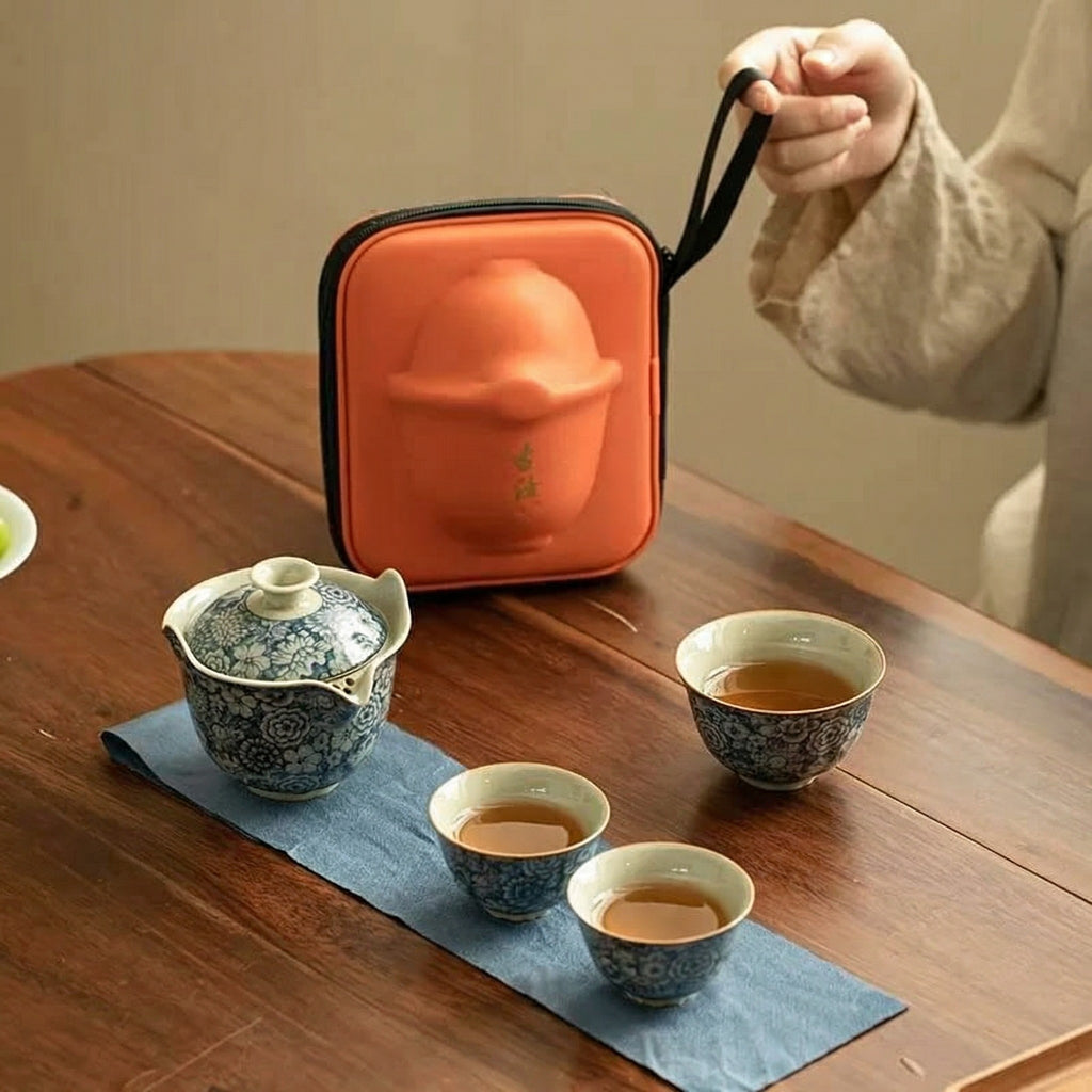 Blue & White Porcelain Travel Gongfu Tea Set