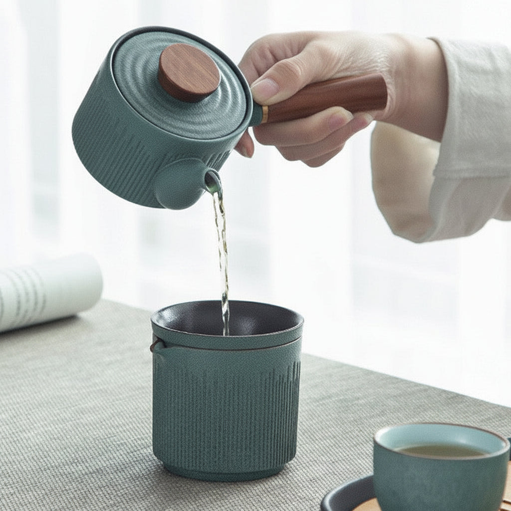 Japanese Cyan Stone Glazed Tea Set